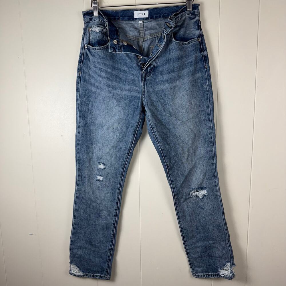 Pistola Keaton high rise slim straight whiskering fading